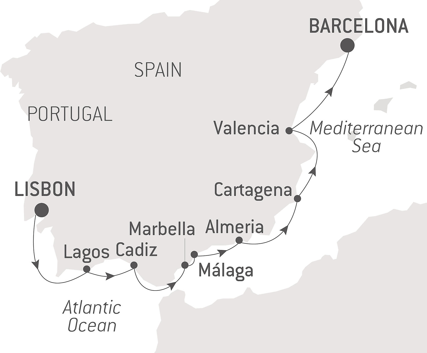 Iberian Shores Itinerary Map